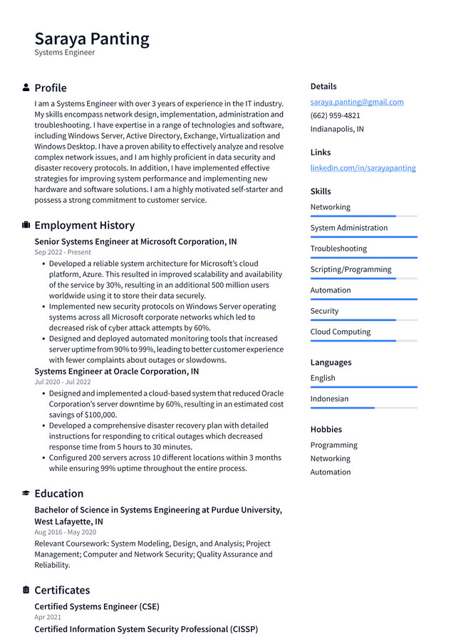 Amazon Systems Engineer Resume Example