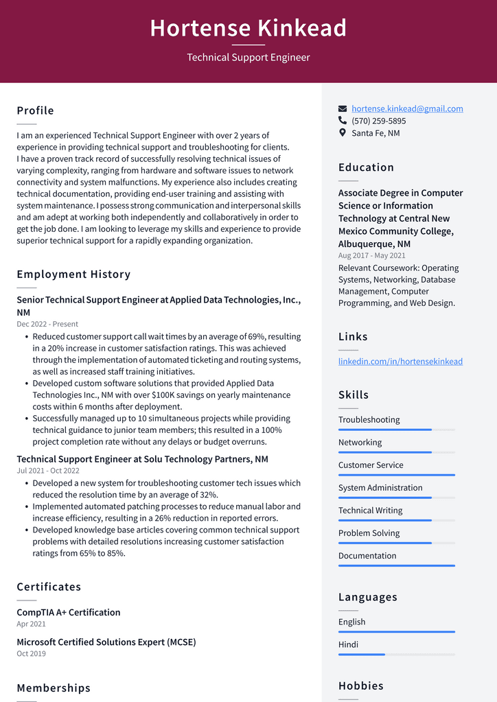 amazon-technical-support-engineer-resume-examples