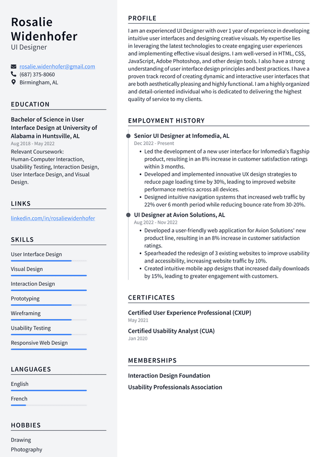 Amazon UI Designer Resume Example