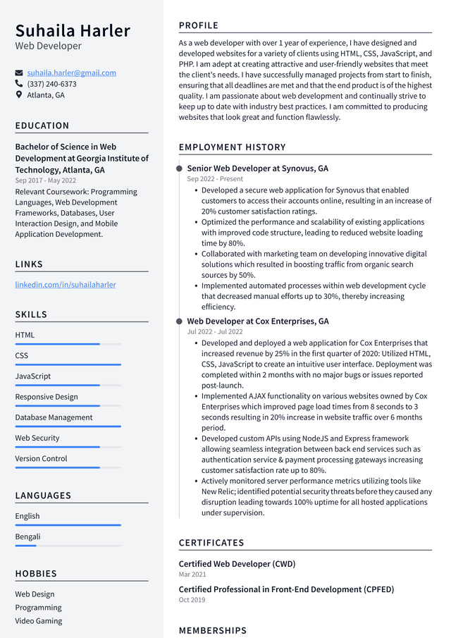 Amazon Web Developer Resume Example