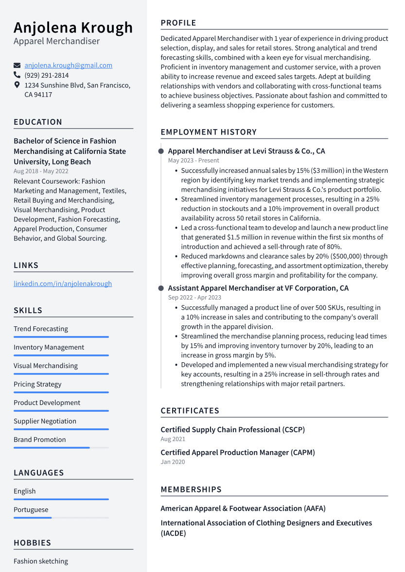 merchandiser resume format india