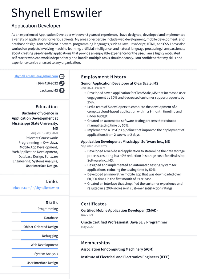 Apple Application Developer Resume Example