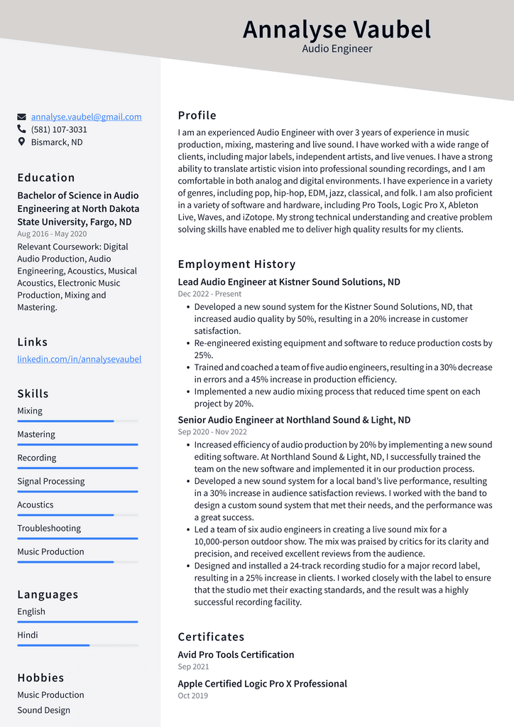 Apple Audio Engineer Resume Examples ResumeCat