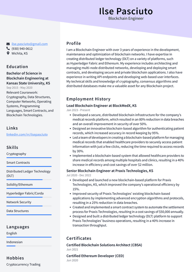 Apple Blockchain Engineer Resume Example