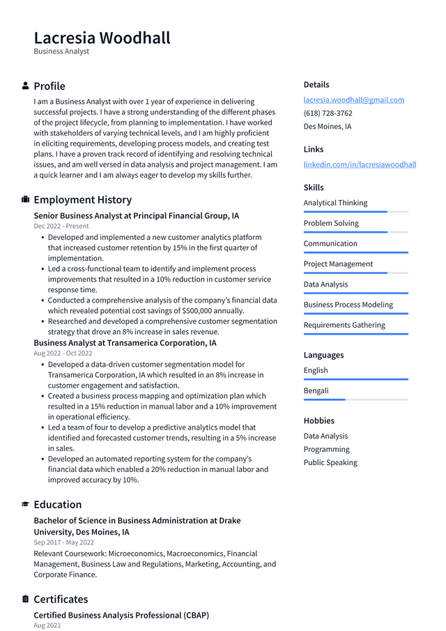 Apple Business Analyst Resume Example