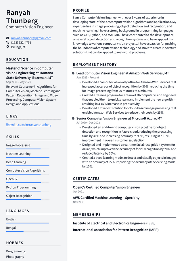 Apple Computer Vision Engineer Resume Example