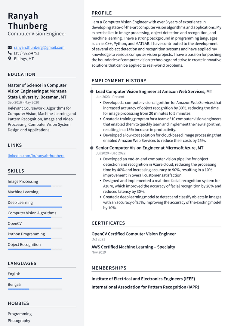 Apple Computer Vision Engineer Resume Examples | ResumeCat