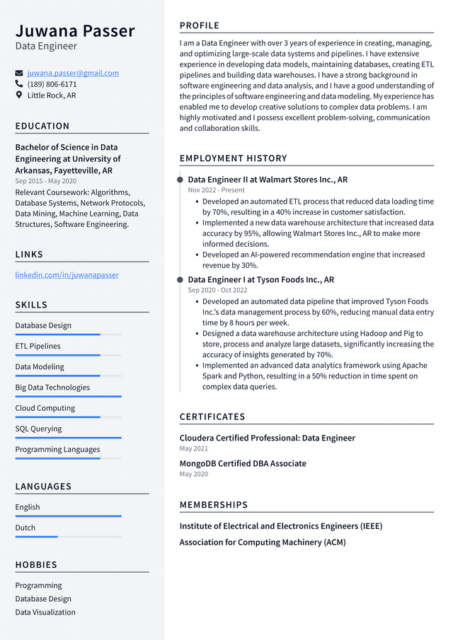 Apple Data Engineer Resume Example