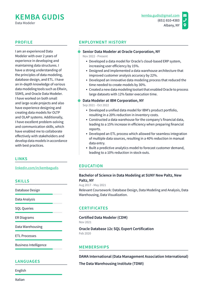 Apple Data Modeler Resume Example