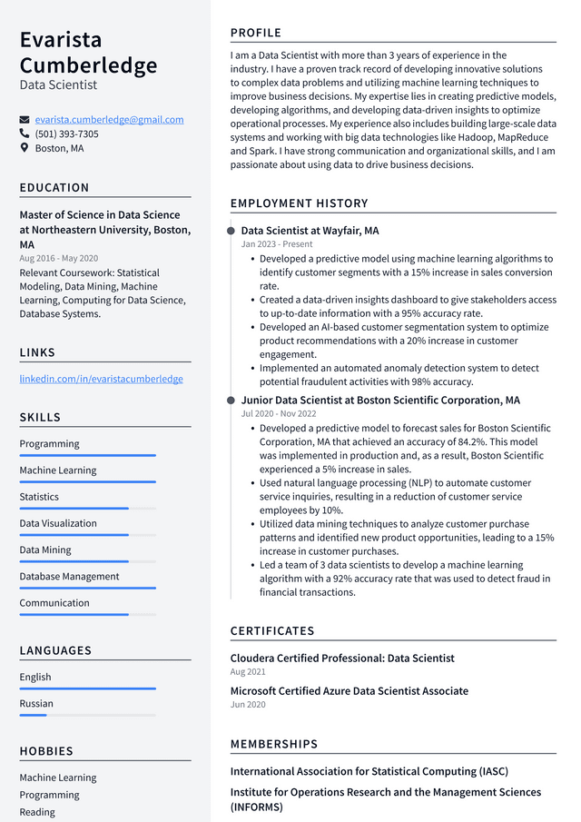 Apple Data Scientist Resume Example