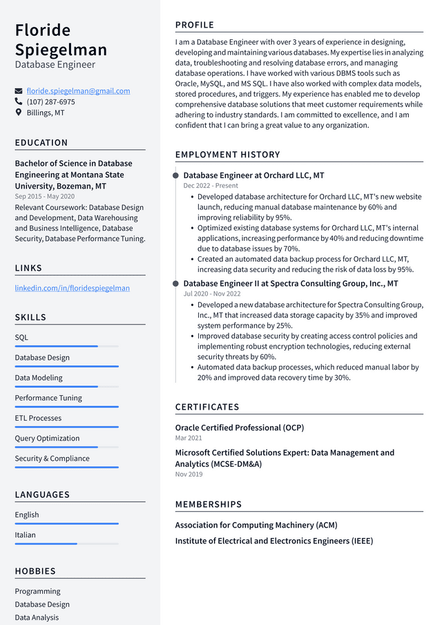 Apple Database Engineer Resume Example