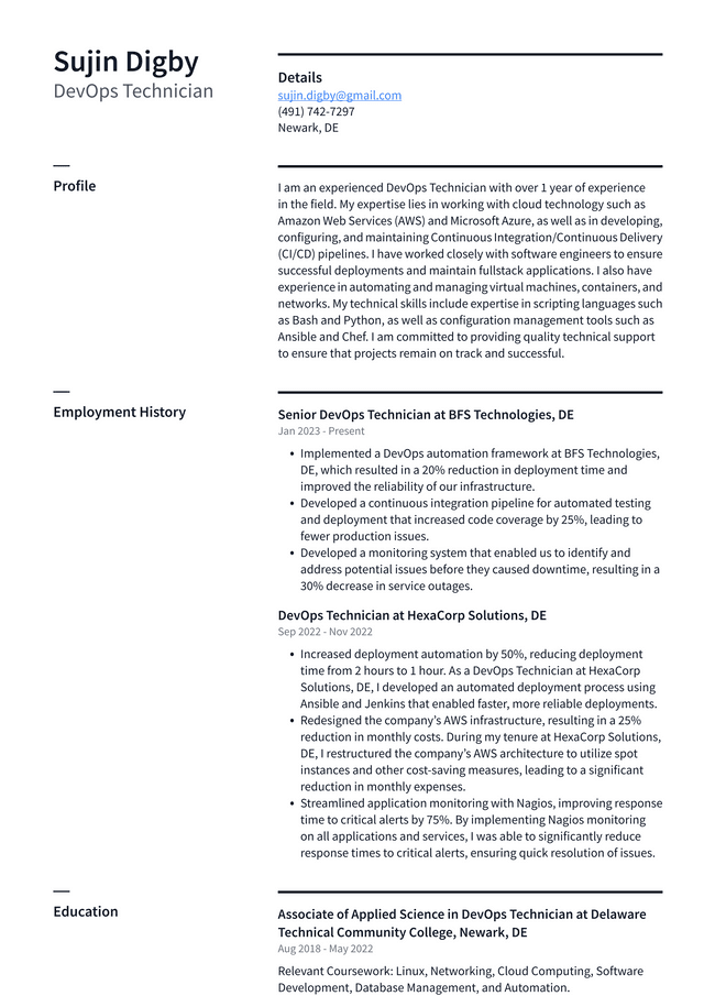 Apple DevOps Technician Resume Example