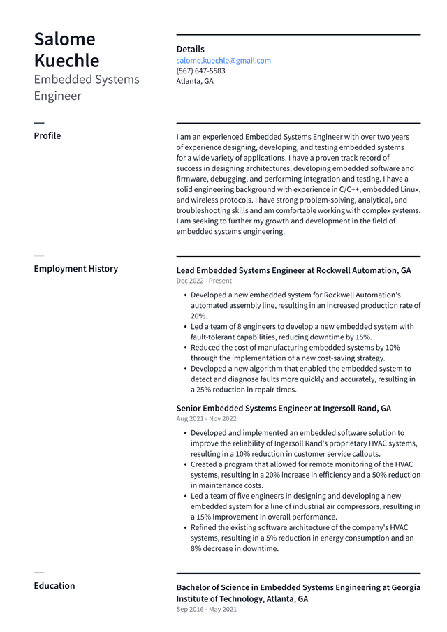 Apple Embedded Systems Engineer Resume Example