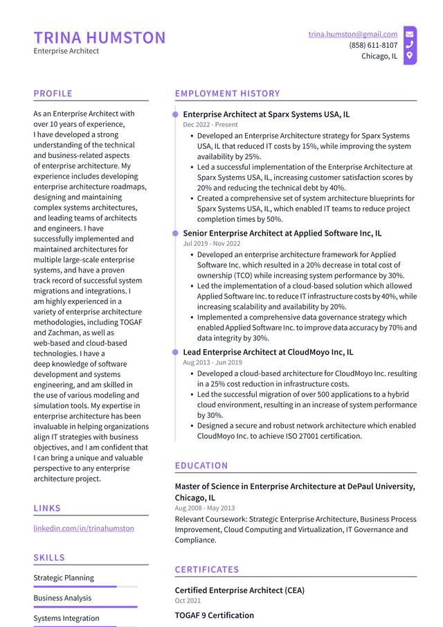 Apple Enterprise Architect Resume Example
