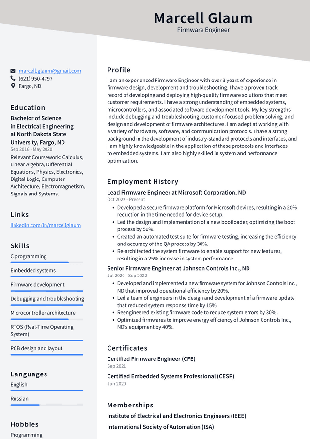 Apple Firmware Engineer Resume Example