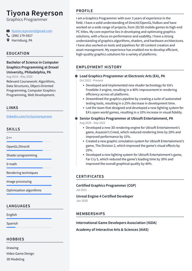 Apple Graphics Programmer Resume Example