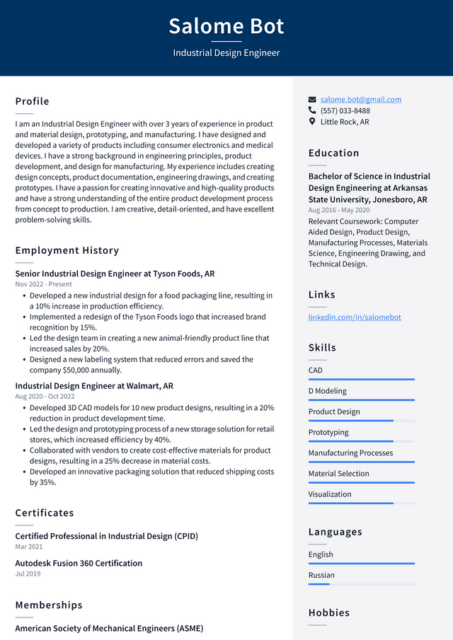 Apple Industrial Design Engineer Resume Example