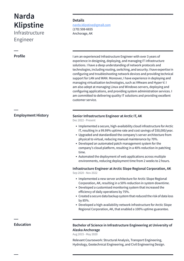 Apple Infrastructure Engineer Resume Example