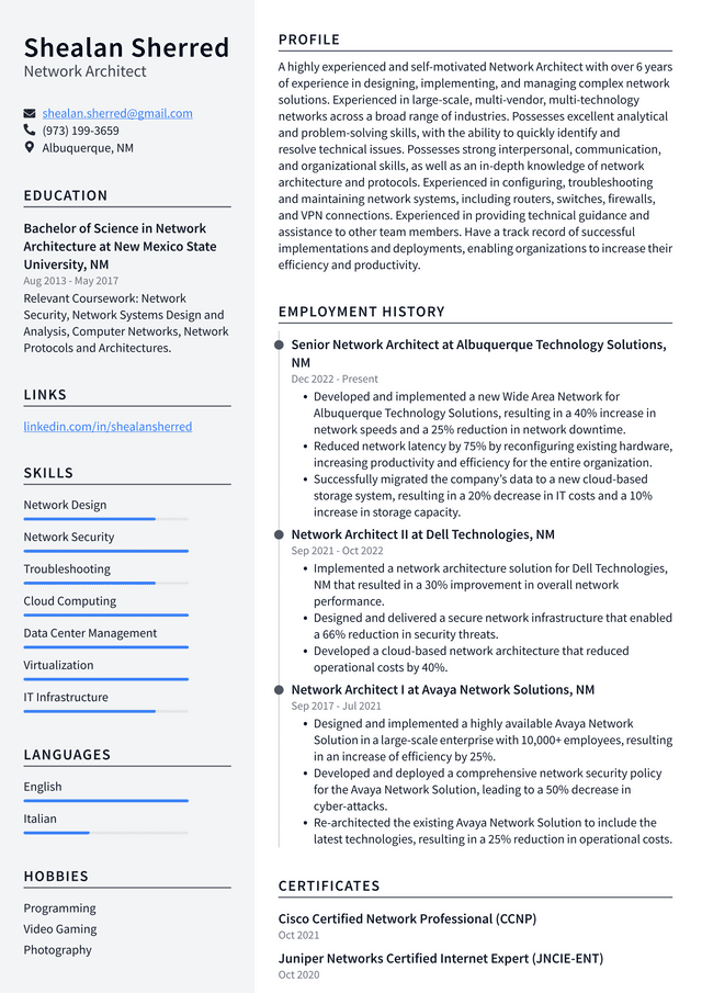 Apple Network Architect Resume Example