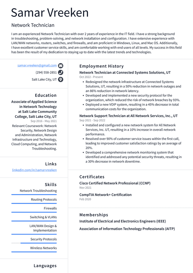 Apple Network Technician Resume Example