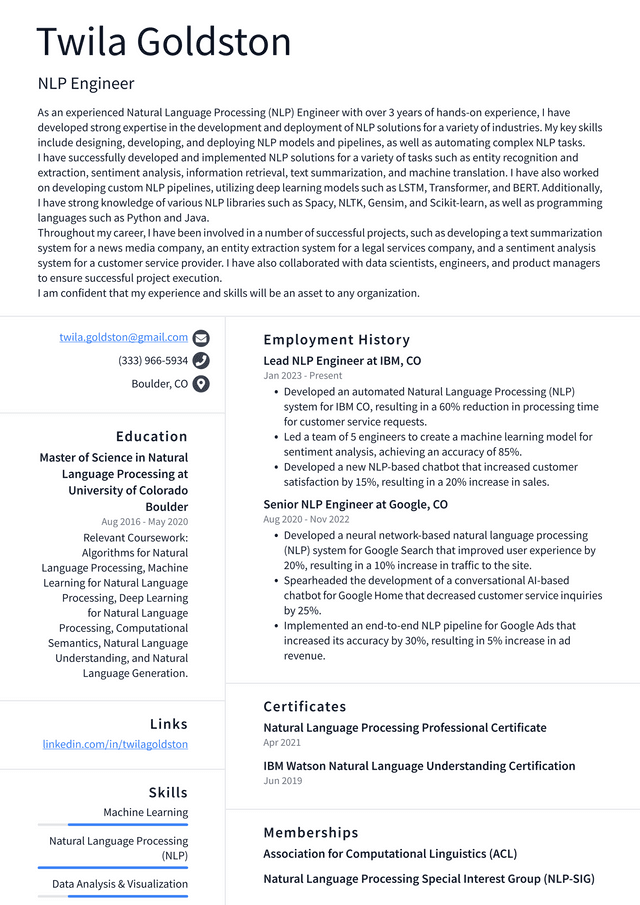 Apple NLP Engineer Resume Example