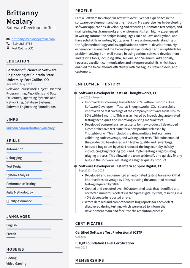 Apple Software Developer in Test Resume Example