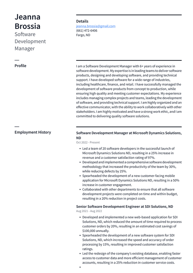 Apple Software Development Manager Resume Example