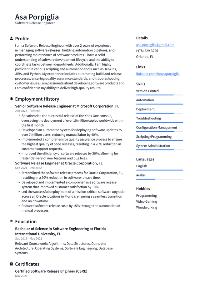 Apple Software Release Engineer Resume Example