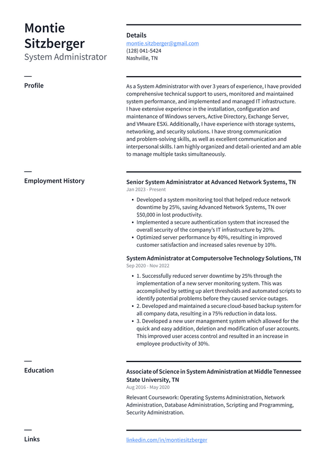 Apple System Administrator Resume Example