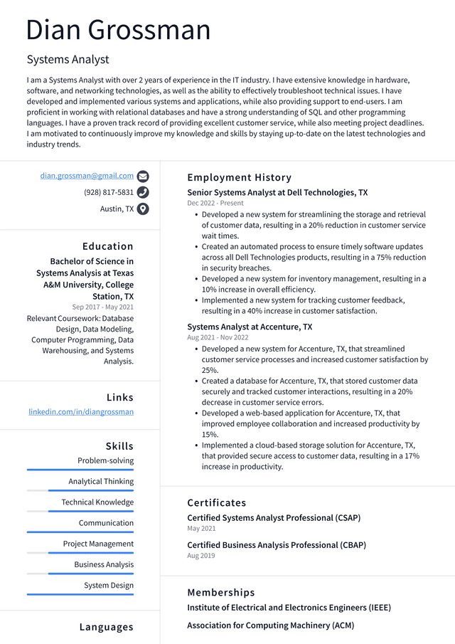 Apple Systems Analyst Resume Example