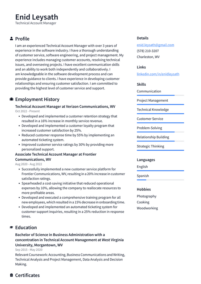 Apple Technical Account Manager Resume Example