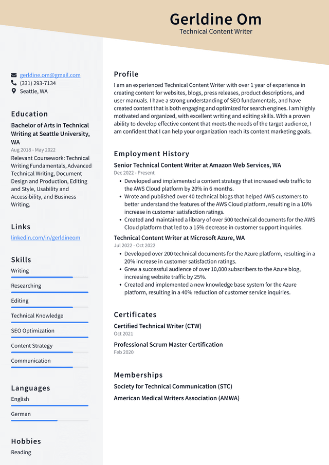 Apple Technical Content Writer Resume Examples ResumeCat