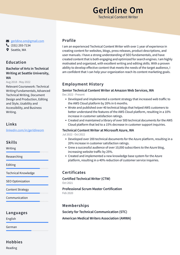 Apple Technical Content Writer Resume Examples | ResumeCat