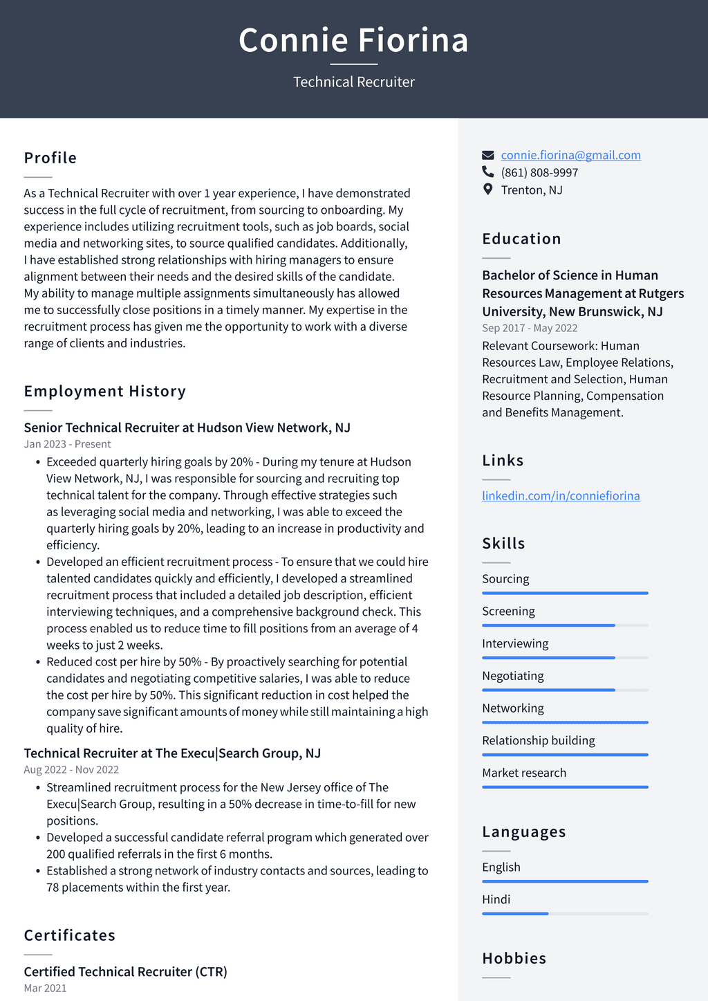 Apple Technical Recruiter Resume Examples | ResumeCat