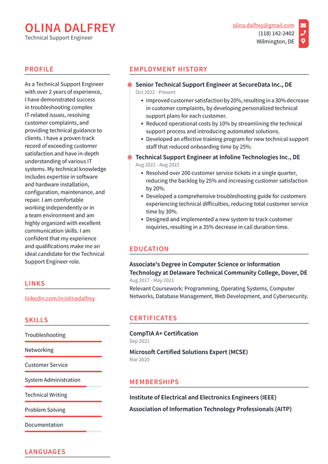 Apple Technical Support Engineer Resume Example