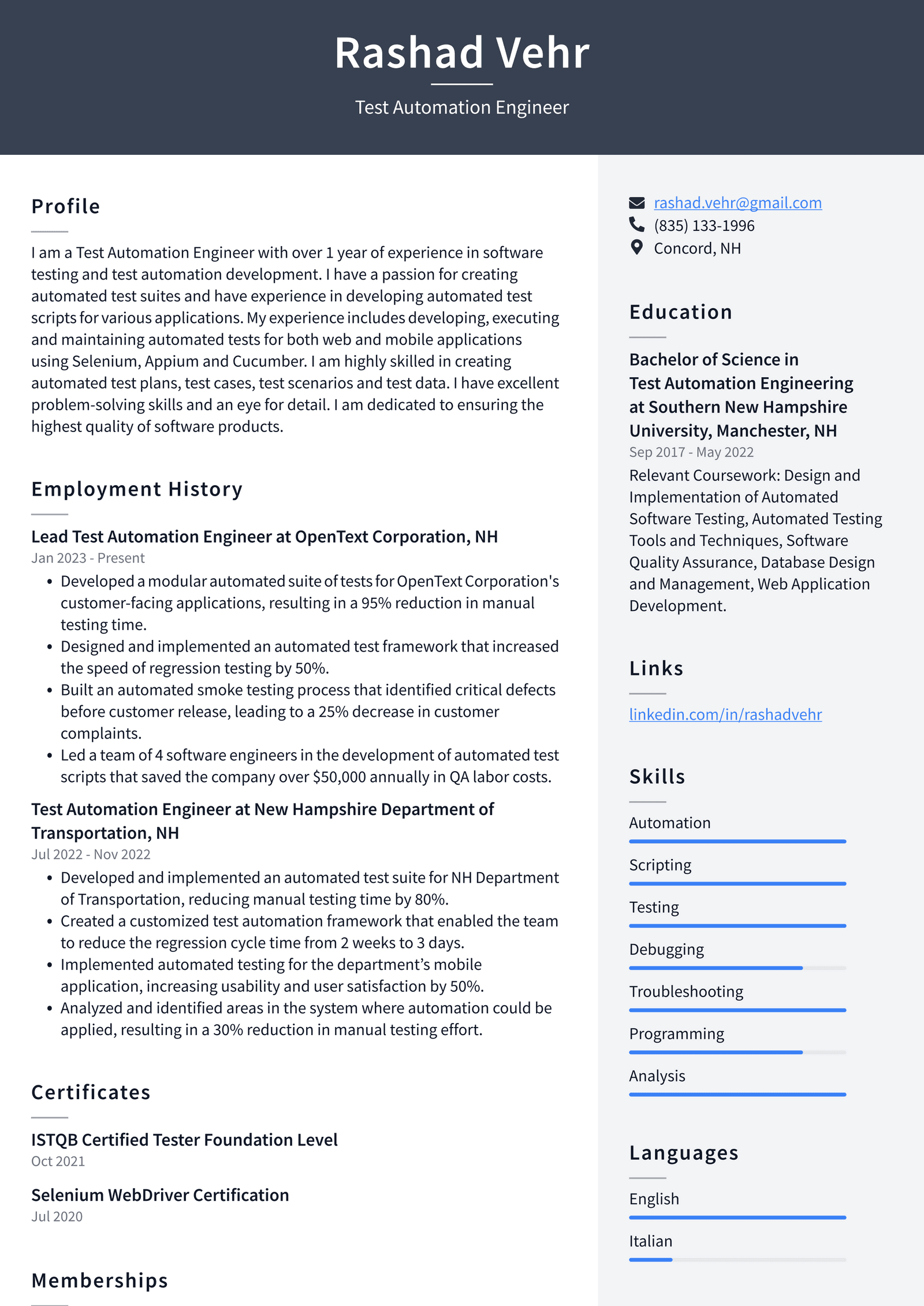 Apple Test Automation Engineer Resume Examples | ResumeCat