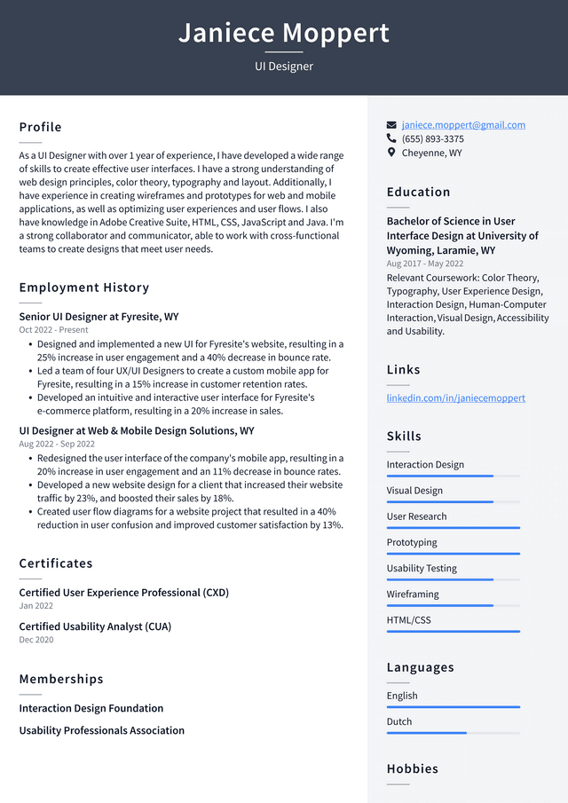 Apple UI Designer Resume Example