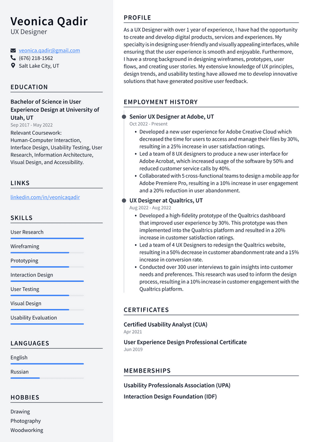 Apple UX Designer Resume Example