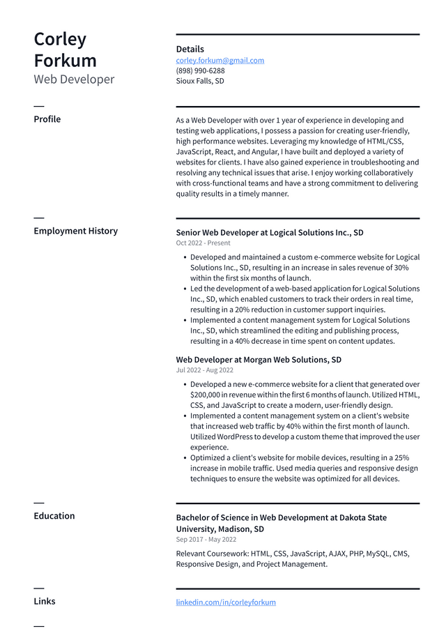 Apple Web Developer Resume Example