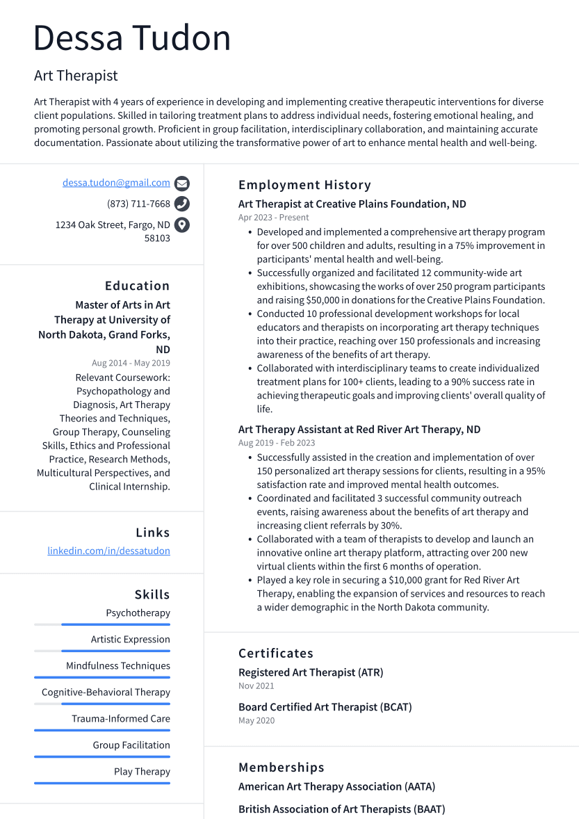 Art Therapist Resume Example