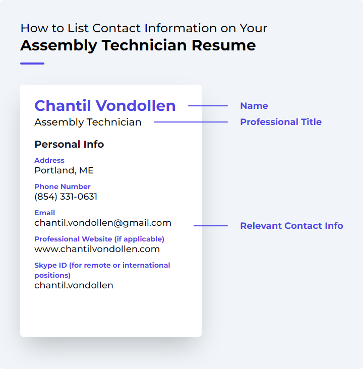 How to List Contact Information for an Assembly Technician Resume