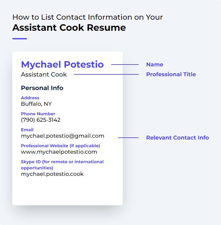 How to List Contact Information for an Assistant Cook Resume