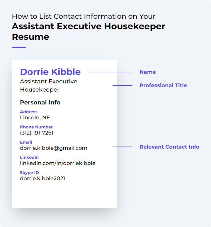 Assistant Executive Housekeeper Resume Contact Information