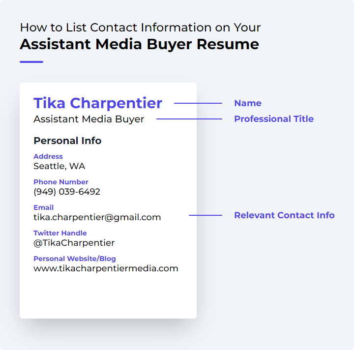 How to List Contact Information for an Assistant Media Buyer Resume