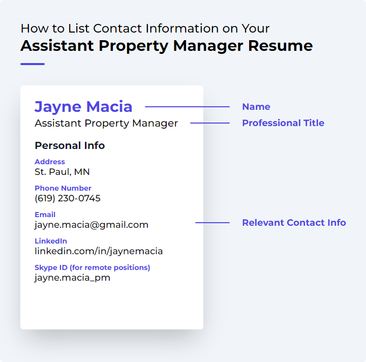 How to List Contact Information for an Assistant Property Manager Resume