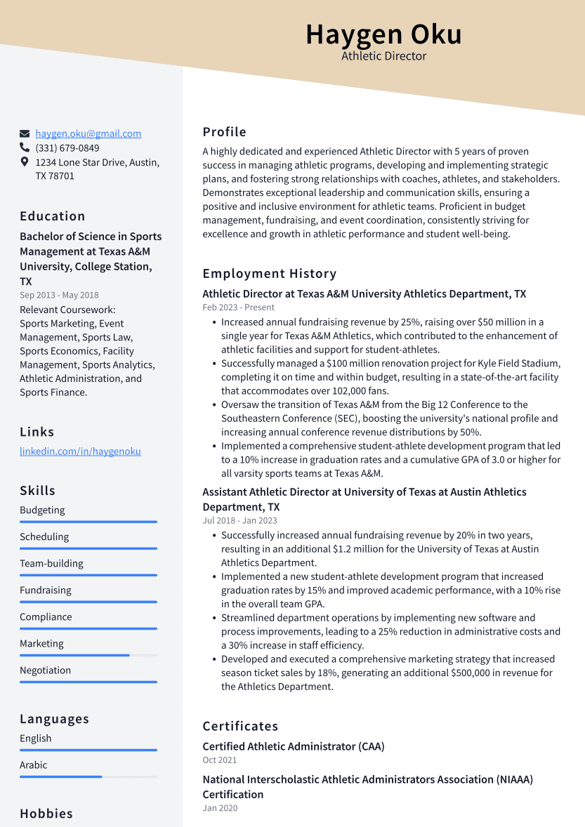 Athletic Director Resume Examples and Templates