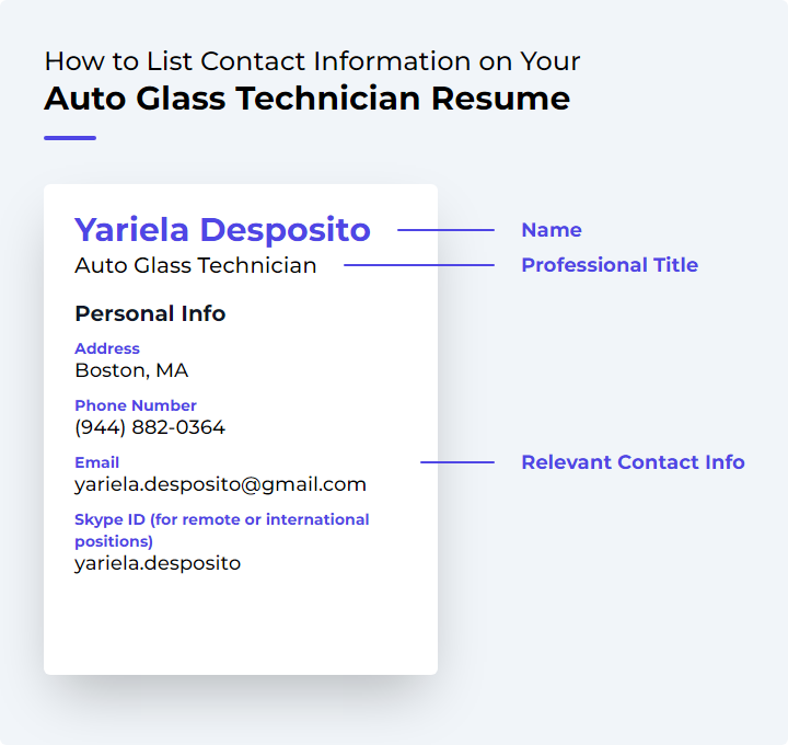 How to List Contact Information for an Auto Glass Technician Resume