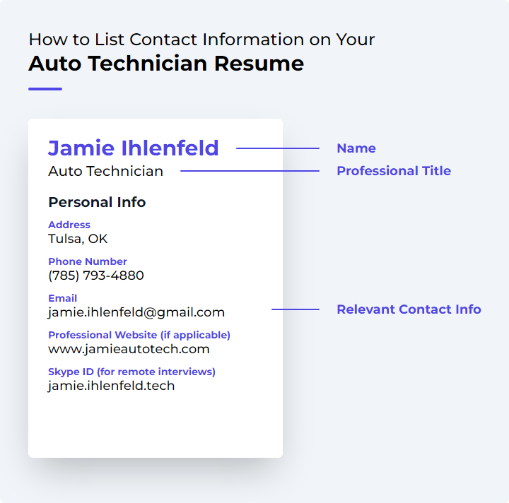 How to List Contact Information for an Auto Technician Resume