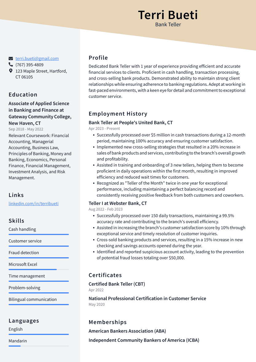 Bank Teller Resume Example