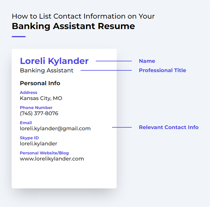 How to List Contact Information for a Banking Assistant Resume